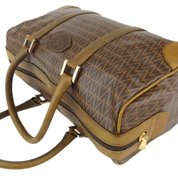 MARIO VALENTINO Boston bag MV mark beige PVC ?~ leather Authentic T19856 - Picture 3 of 9